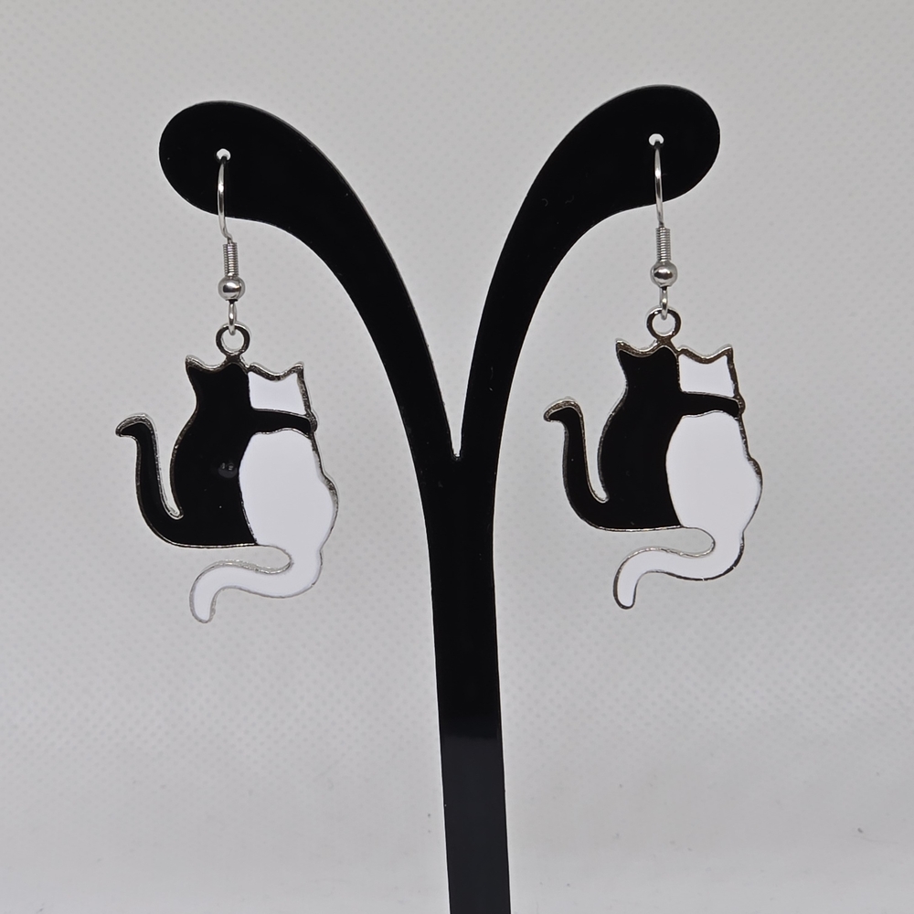 Black and White Cat Earrings